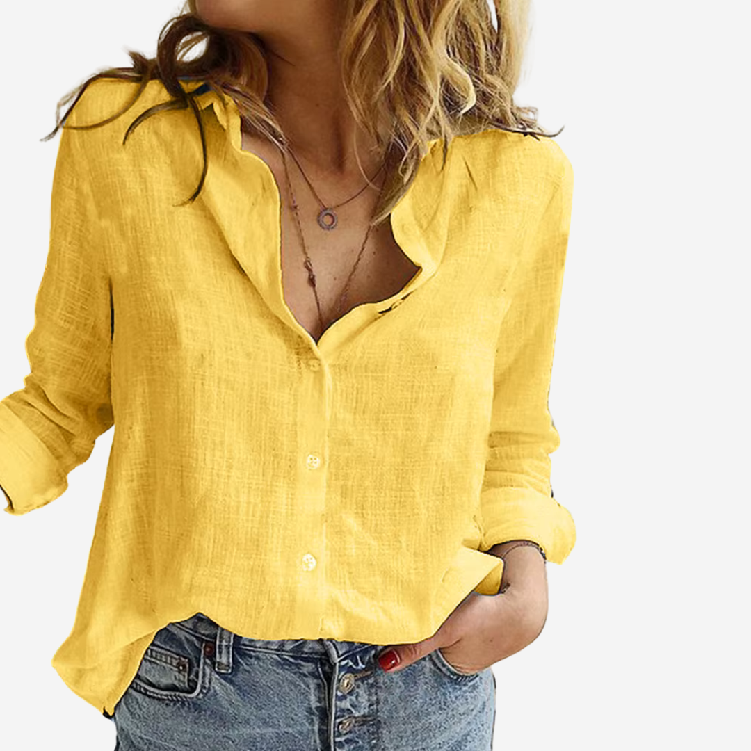 Women's Relaxed Linen Blend Button-Up Blouse