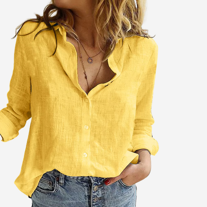 Women's Relaxed Linen Blend Button-Up Blouse