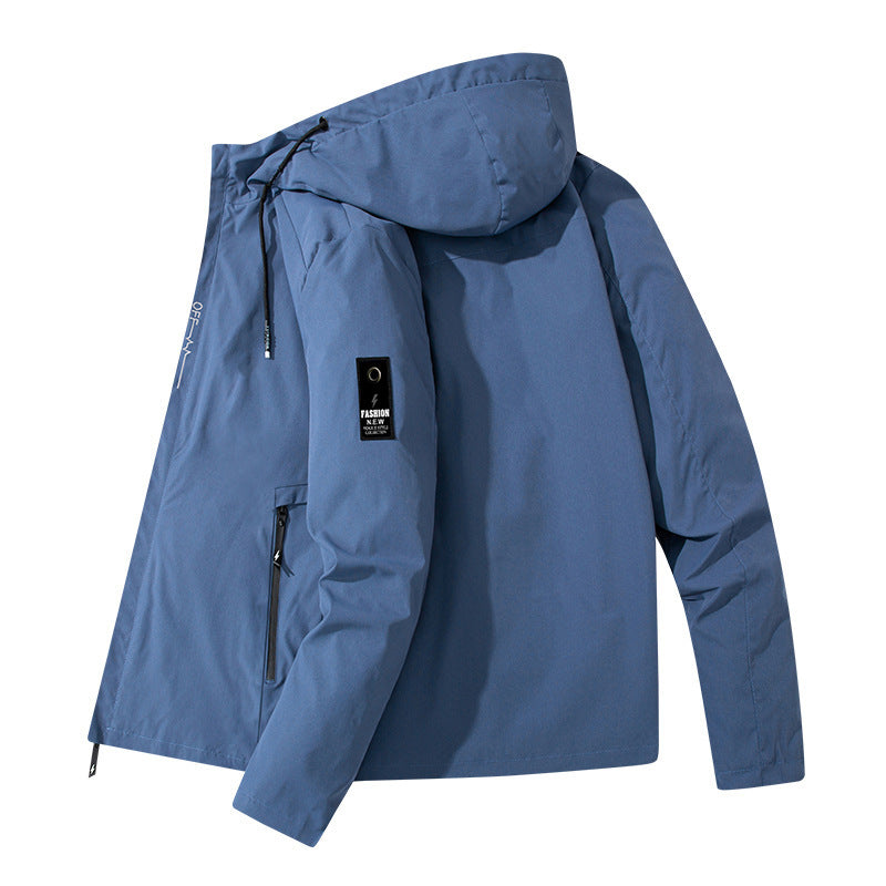 Men's hooded bomber jacket with zip front in black