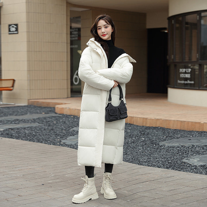 Long hooded down puffer jacket for women in winter