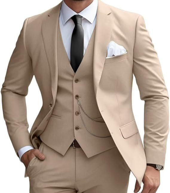 Men's slim fit three-piece business suit front view