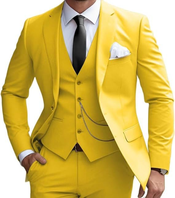 Men's slim fit three-piece business suit front view