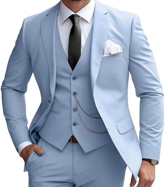 Men's slim fit three-piece business suit front view