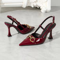Evelyn | Black Slingback Heels with Gold Buckle