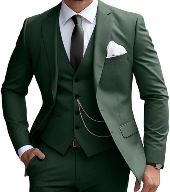 Men's slim fit three-piece business suit front view