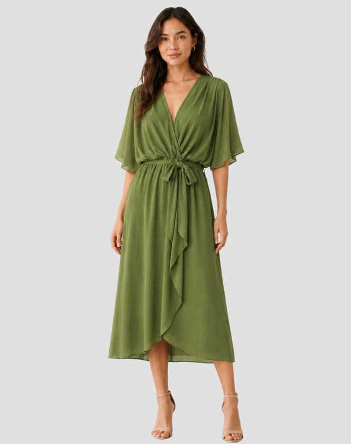 Olivia | Women’s Wrap Neck Midi Dress