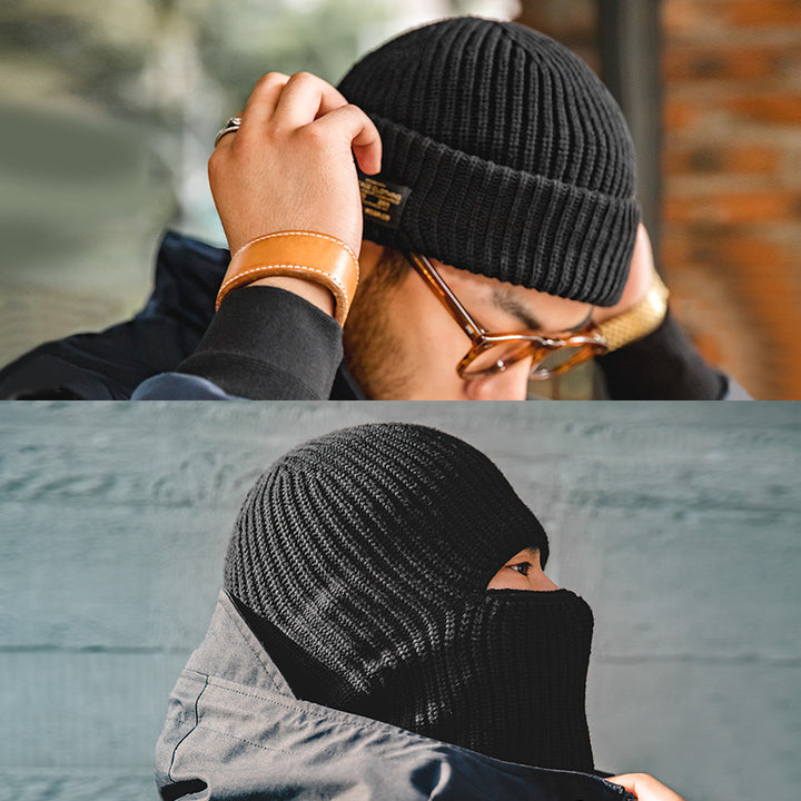 Black vintage knitted melon skin beanie for women