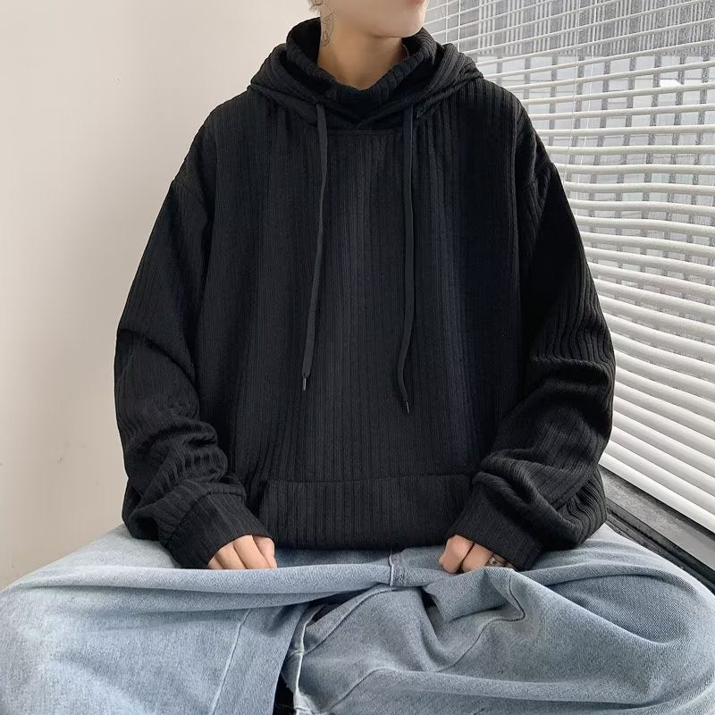 Men's black turtleneck hooded sweater front view