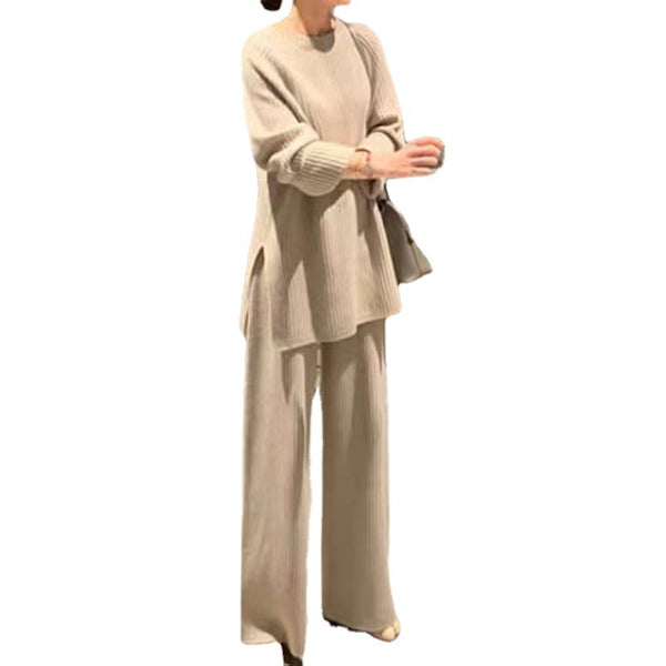 Leah | Women's Knit Pants Suit, Wide Leg Set