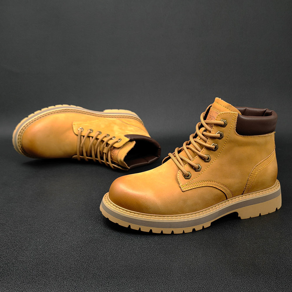Men's yellow leather Martin boots with lace-up front