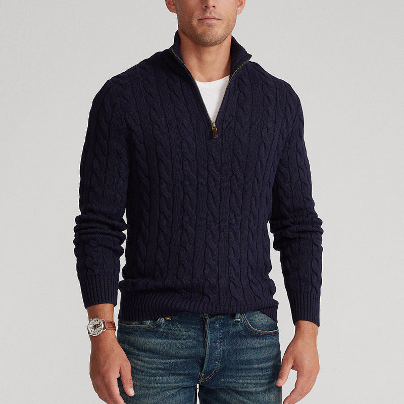 Men's gray slim fit turtleneck sweater on model