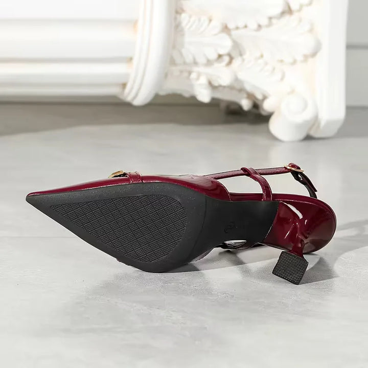 Evelyn | Black Slingback Heels with Gold Buckle