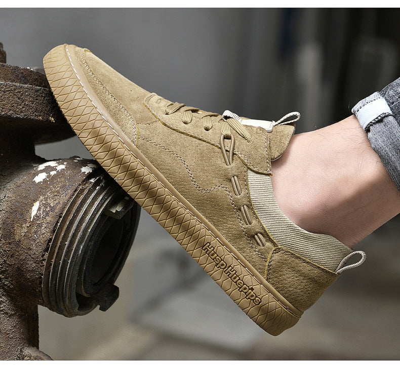 Men's low top leather sneakers in sand color