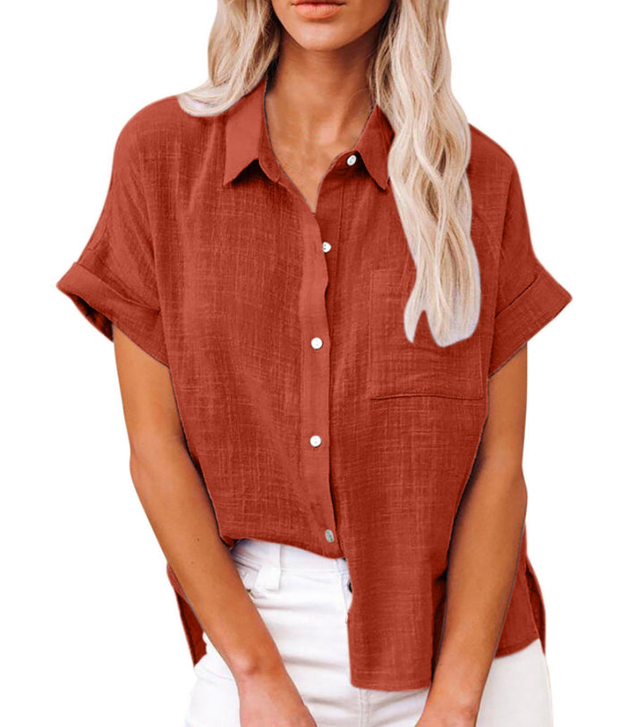 Women's Breezy Cotton Linen Button-Up Blouse