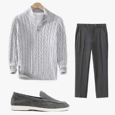 Men's gray slim fit turtleneck sweater on model