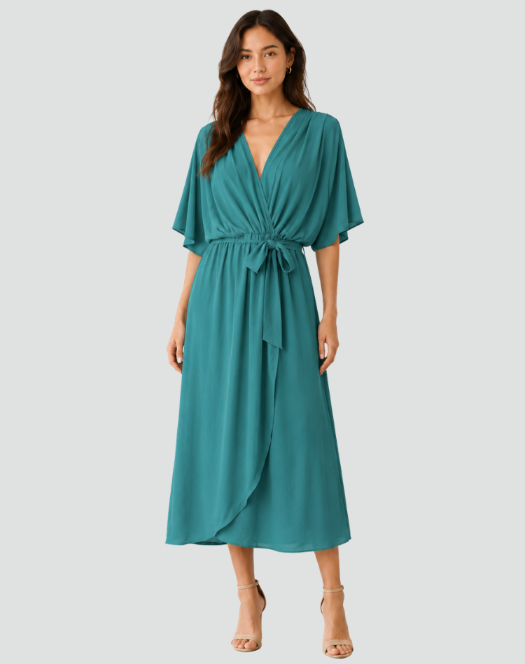 Olivia | Women’s Wrap Neck Midi Dress