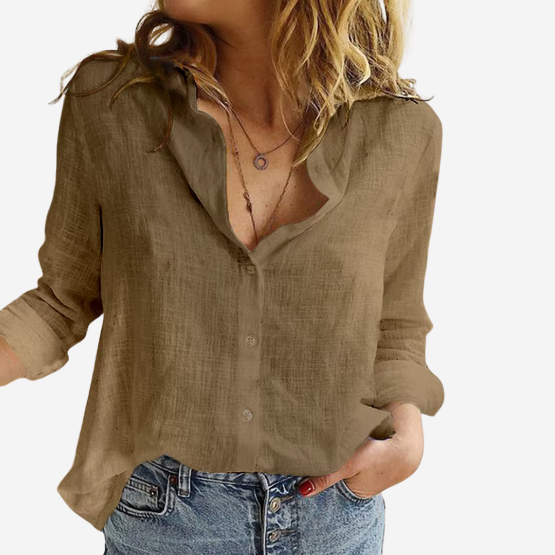 Women's Relaxed Linen Blend Button-Up Blouse