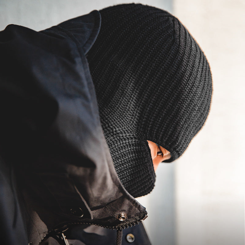 Black vintage knitted melon skin beanie for women