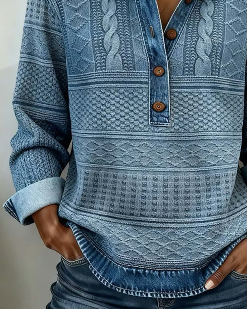 Briar | Women's Denim-Look Knit Polo Top
