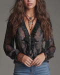 Sadie | Women's V-Neck Ruffle Sleeve Blouse