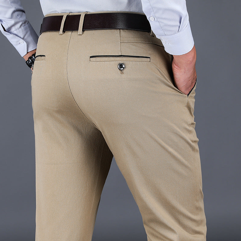 Men's straight fit business pants with multiple pockets