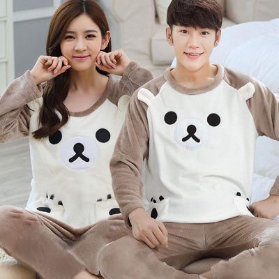 Men's thick flannel pajama set with cartoon prints