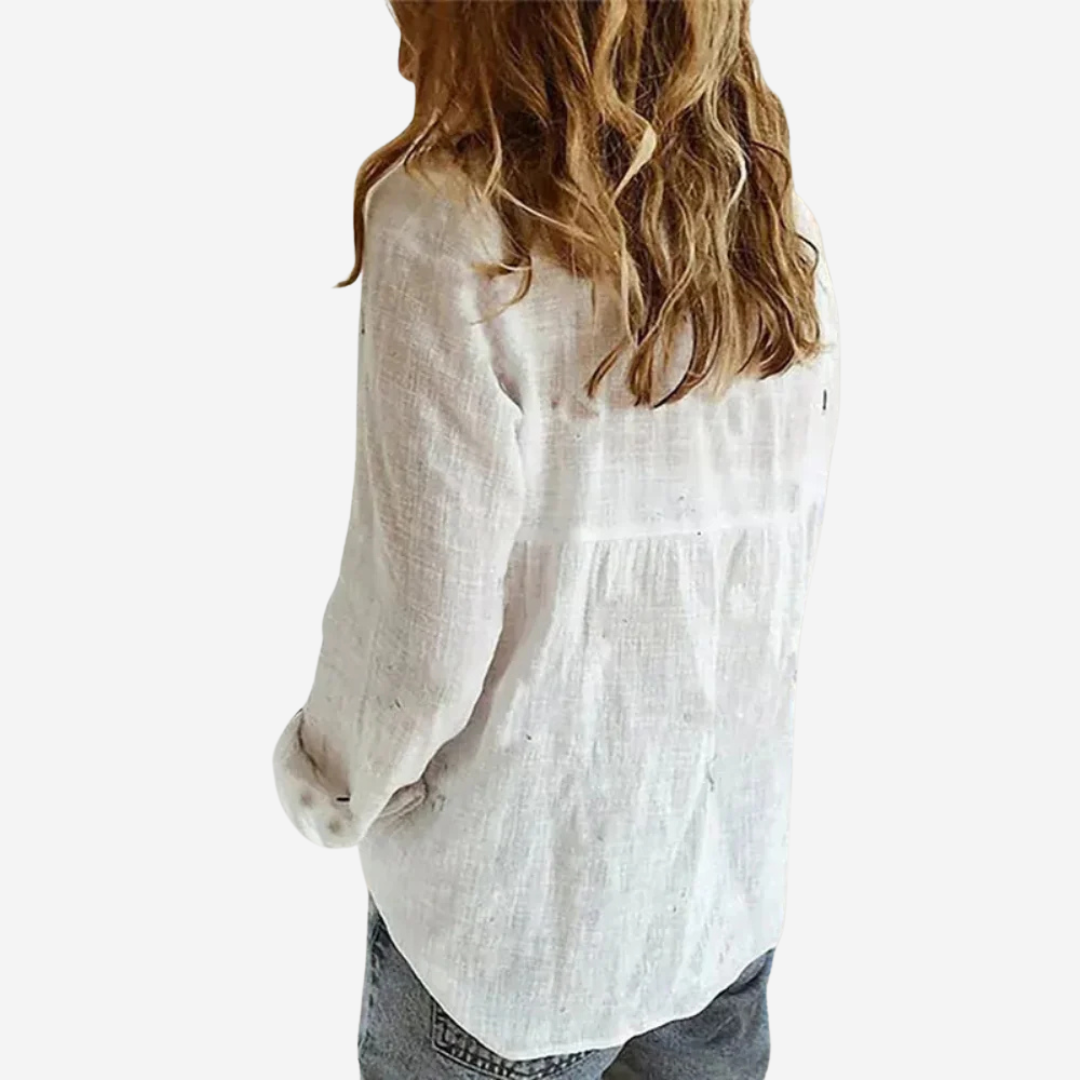 Women's Relaxed Linen Blend Button-Up Blouse