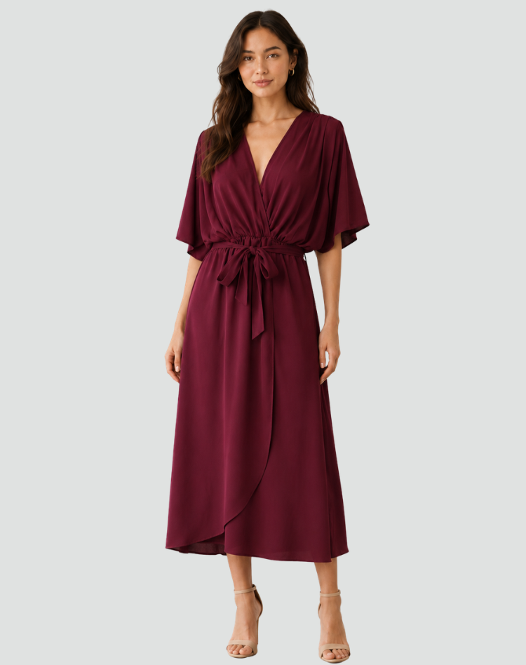 Olivia | Women’s Wrap Neck Midi Dress