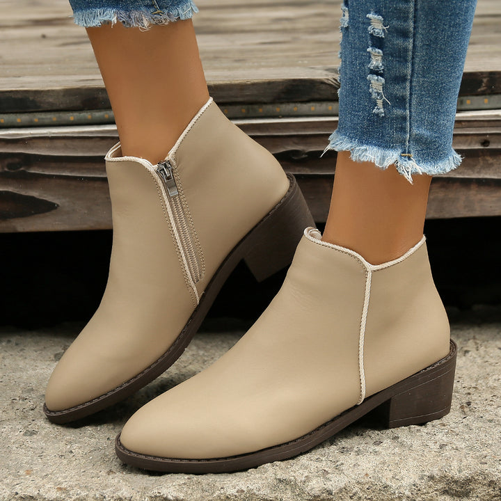 Women's chunky heel ankle boots with side zipper