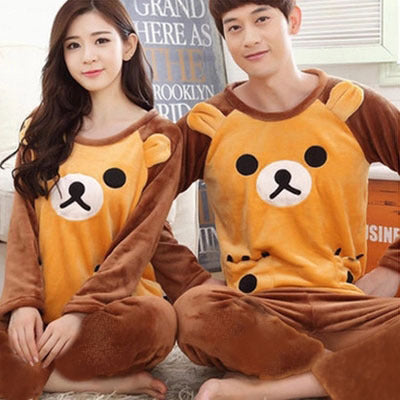 Men's thick flannel pajama set with cartoon prints
