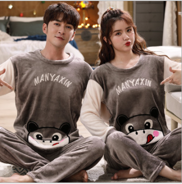 Men's thick flannel pajama set with cartoon prints