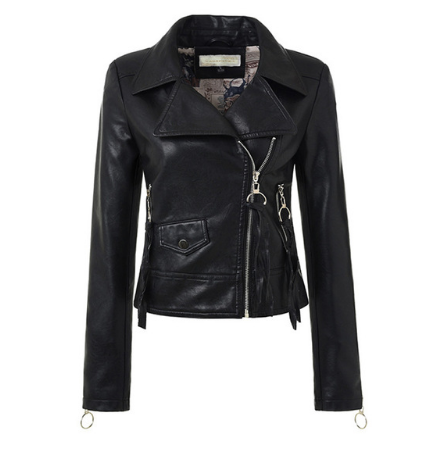 Women's black motorcycle jacket with biker style