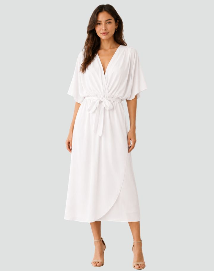 Olivia | Women’s Wrap Neck Midi Dress