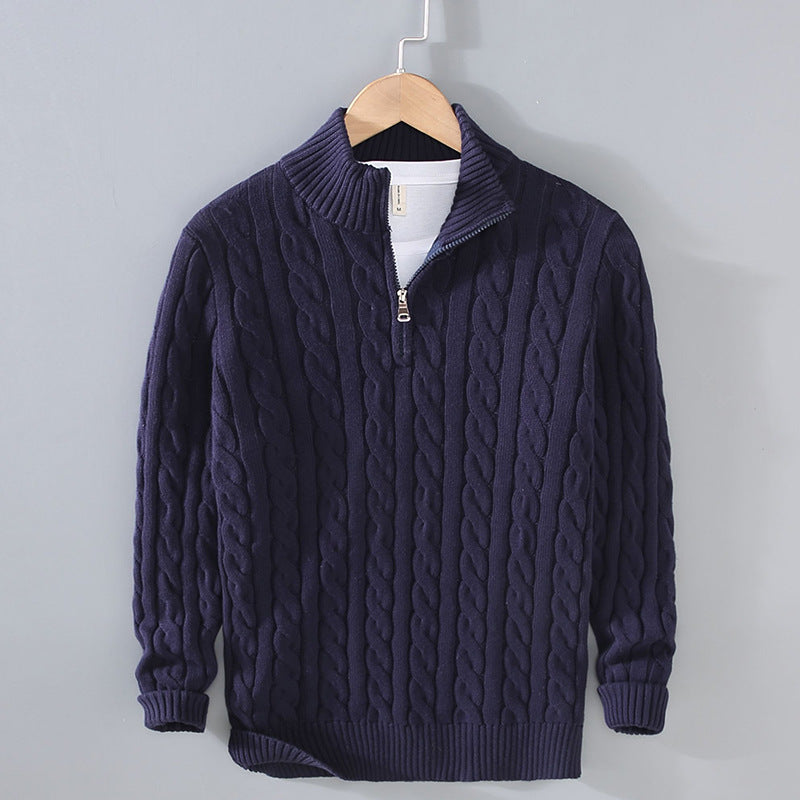 Men's gray slim fit turtleneck sweater on model