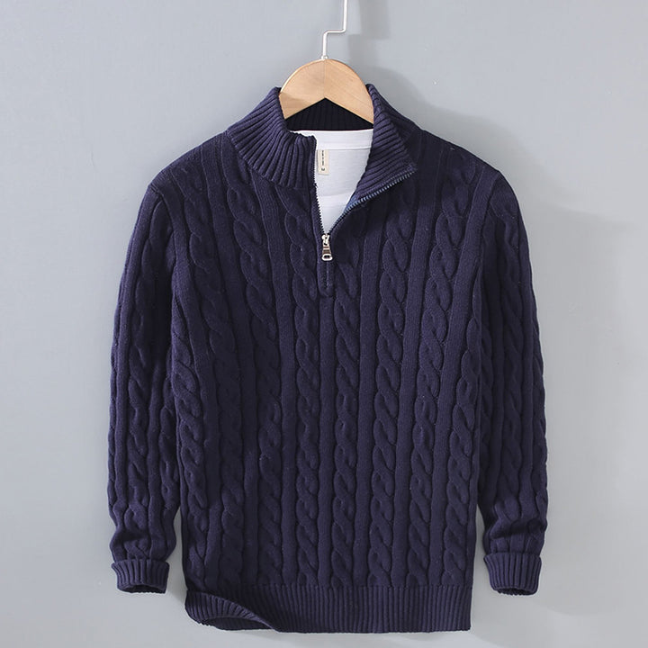Men's gray slim fit turtleneck sweater on model
