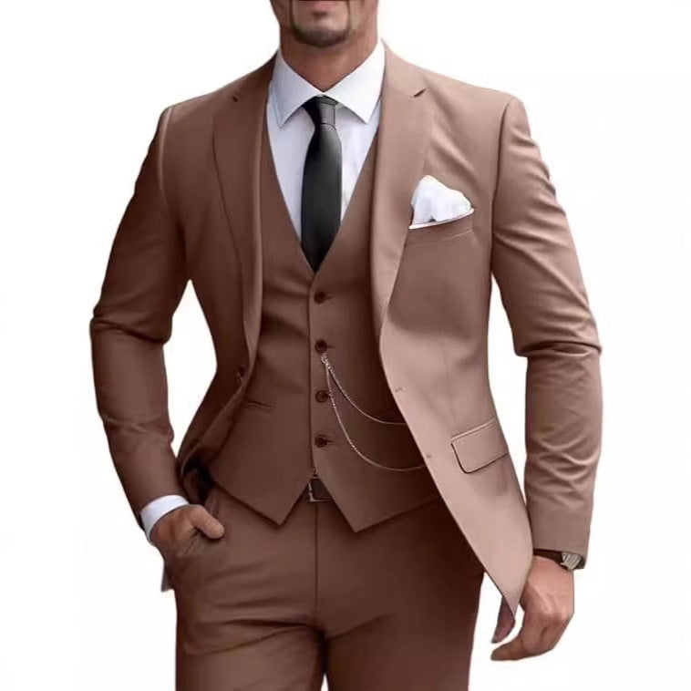Men's slim fit three-piece business suit front view