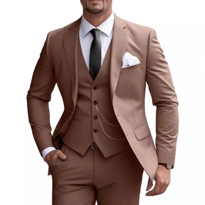Men's slim fit three-piece business suit front view