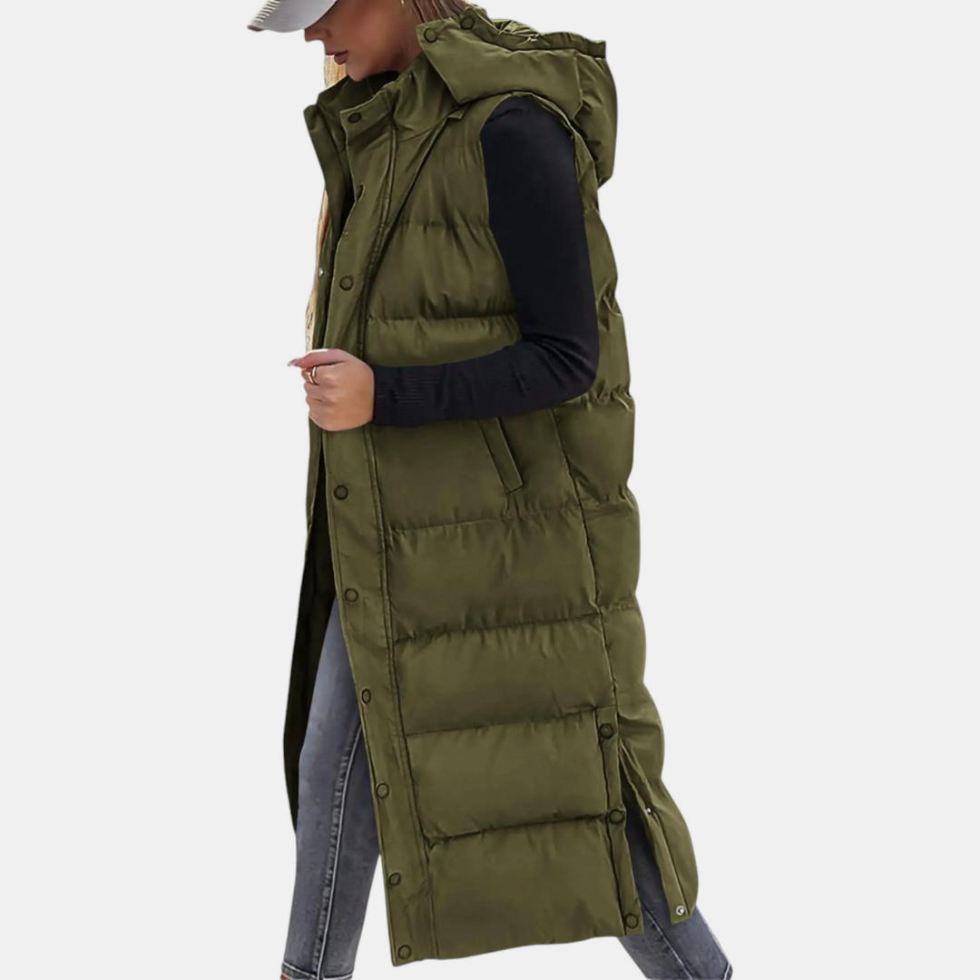 Pia | Long hooded puffer vest for women