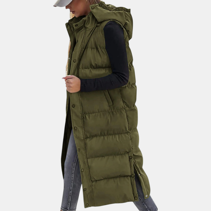 Pia | Long hooded puffer vest for women