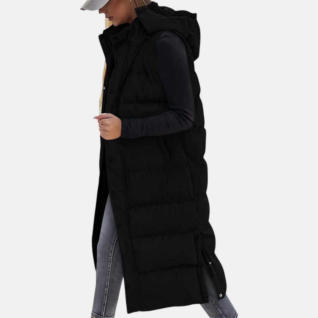 Pia | Long hooded puffer vest for women