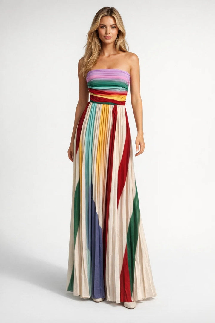 Boho Maxi Dress | Strapless Flowy Fit | Multicolor Summer Vacation & Evening Look