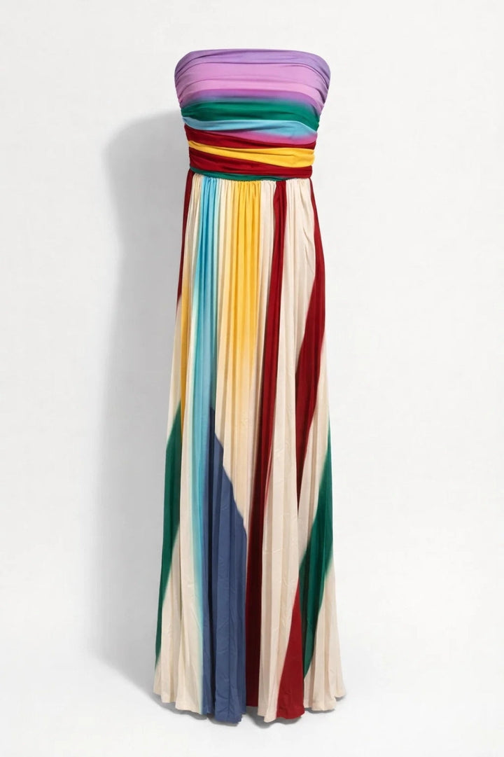 Boho Maxi Dress | Strapless Flowy Fit | Multicolor Summer Vacation & Evening Look