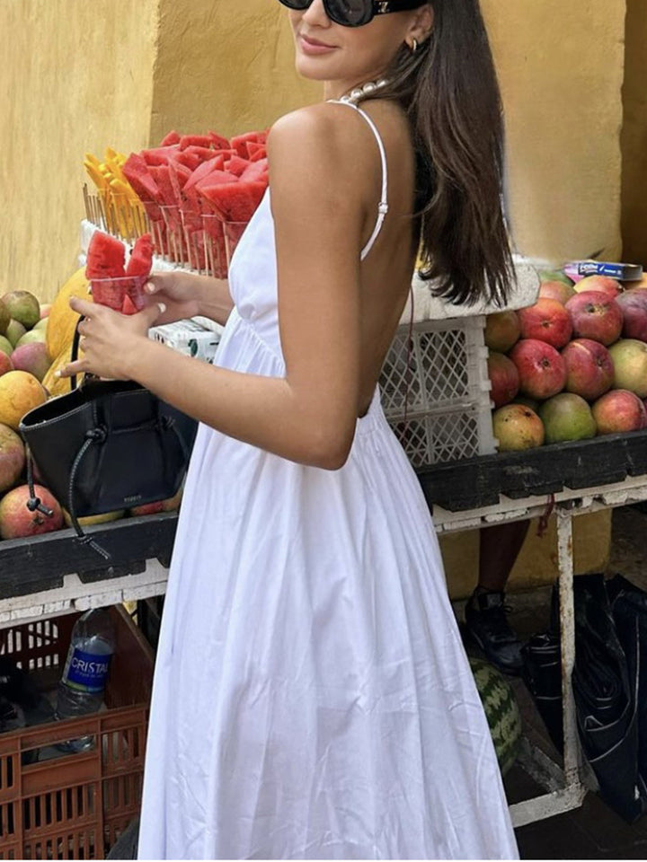 Amelia | V-Neck White Maxi Dress
