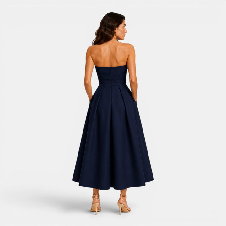 Bella | Strapless Pleated Midi Dress