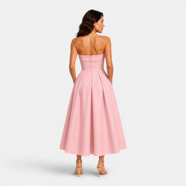 Bella | Strapless Pleated Midi Dress