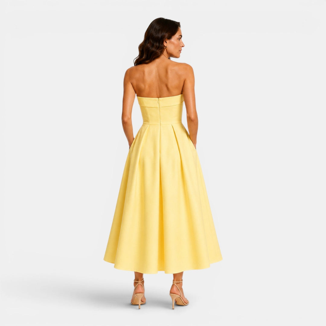 Bella | Strapless Pleated Midi Dress