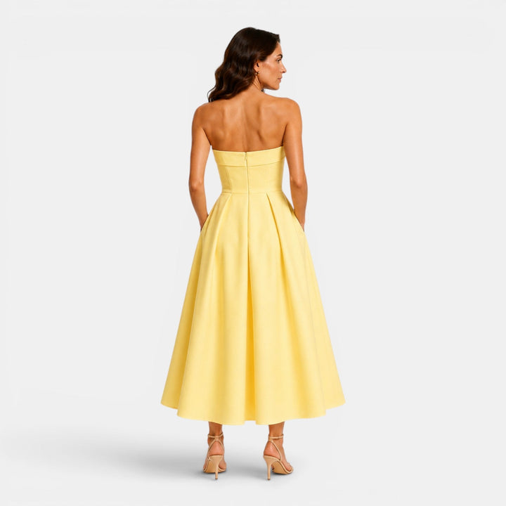 Bella | Strapless Pleated Midi Dress