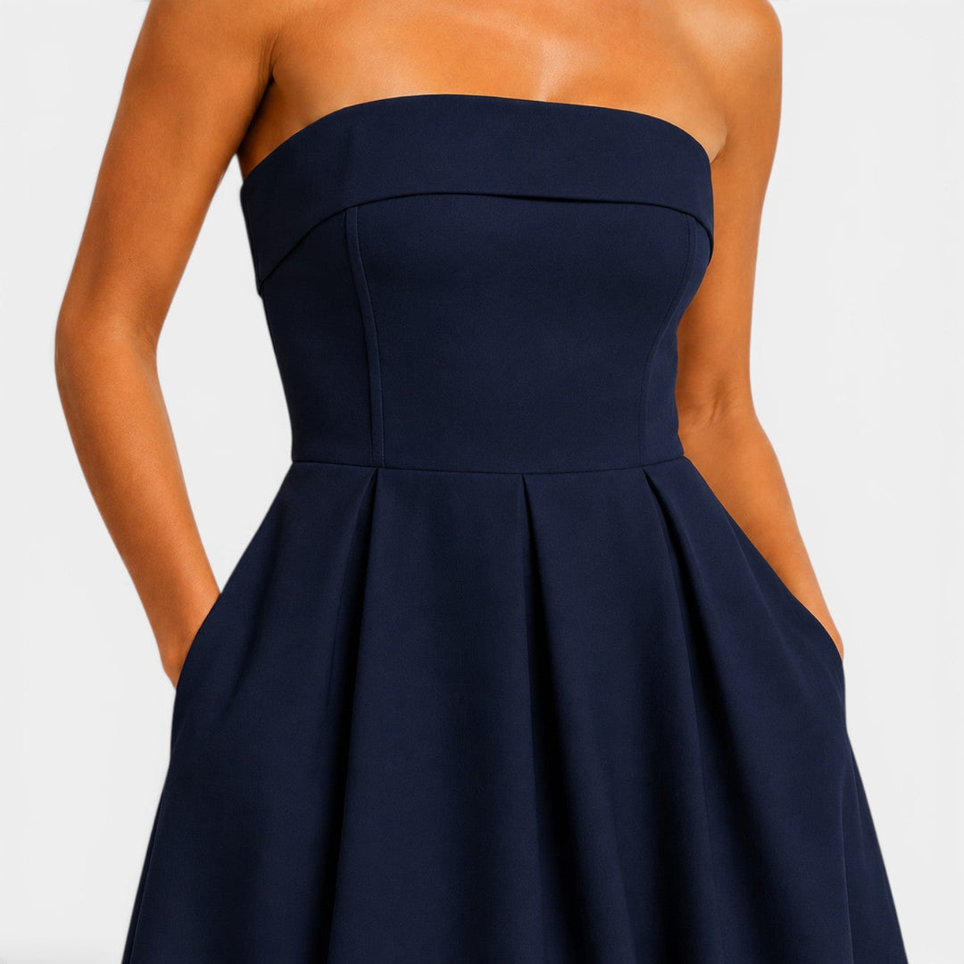Bella | Strapless Pleated Midi Dress