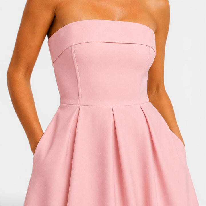 Bella | Strapless Pleated Midi Dress