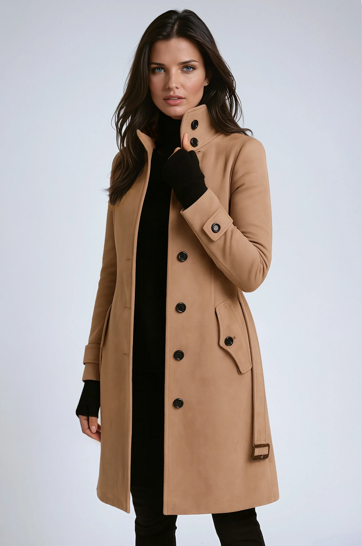Aurelle | Women's High-Collar Long Coat